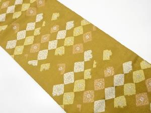 菱に花唐草模様織り出し開き名古屋帯(額縁仕立て)